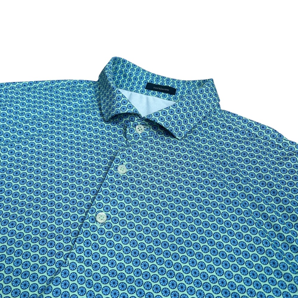 Turtleson‎ Mens XL Performance Golf Polo Shirt Blue Geometric Print Short Sleeve